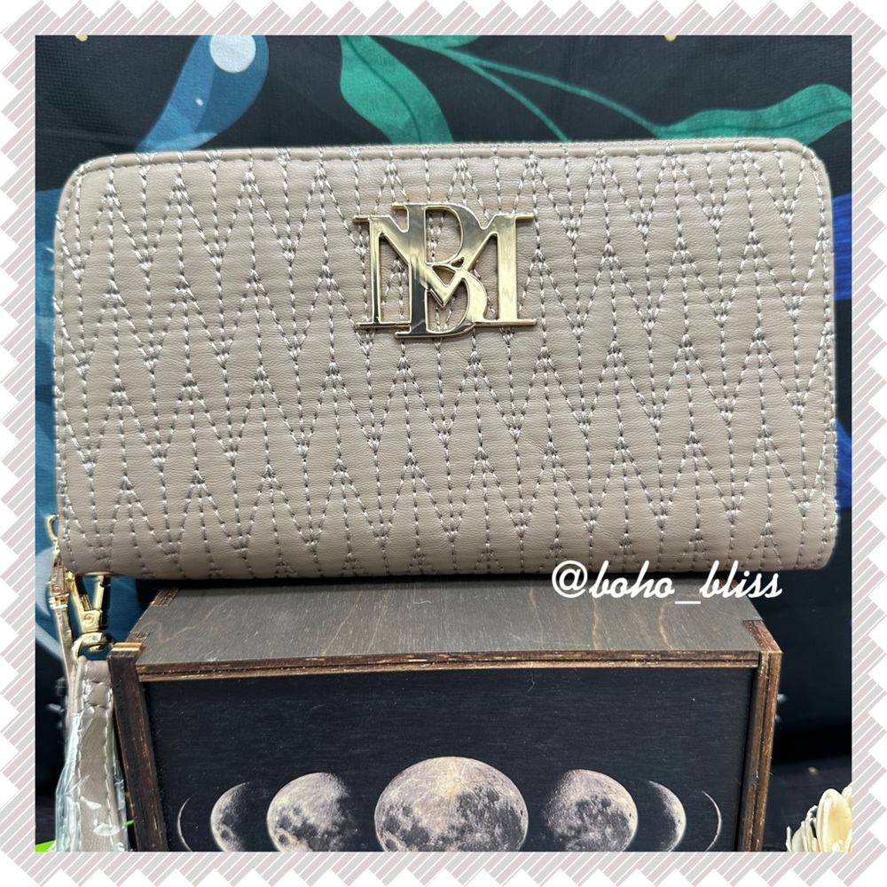 BADGLEY MISCHKA | Zip Around Embroidered Wallet Taupe NWT
